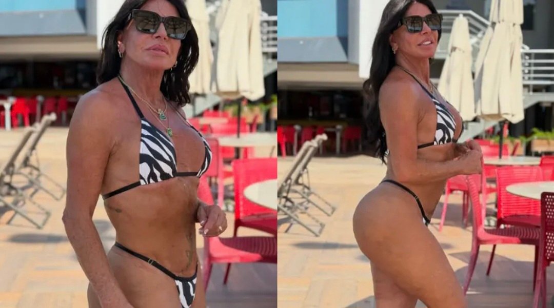 Gretchen exibe boa forma aos 66 anos com biquíni de fita e rouba a cena em Belém