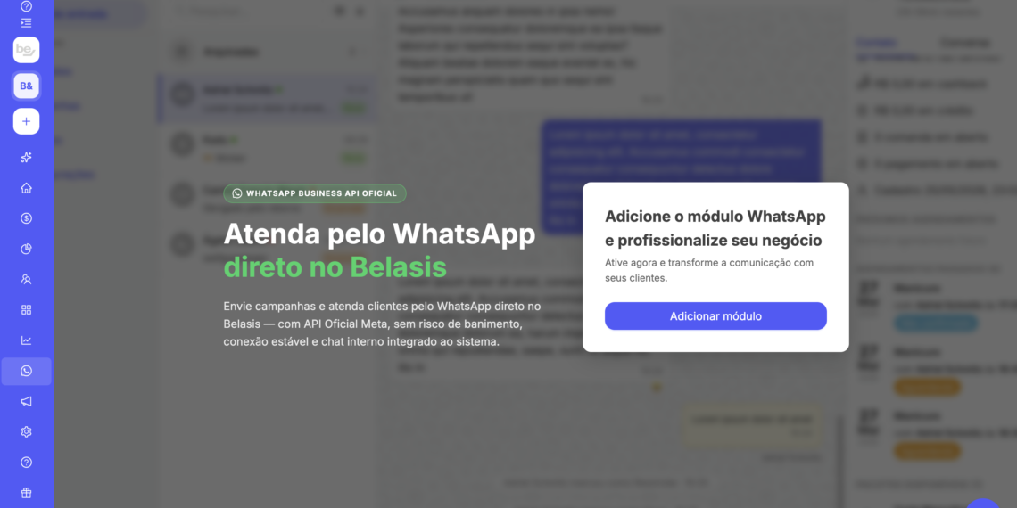 Plataforma da Belasis integrou a API oficial do WhatsApp Business ao seu sistema.