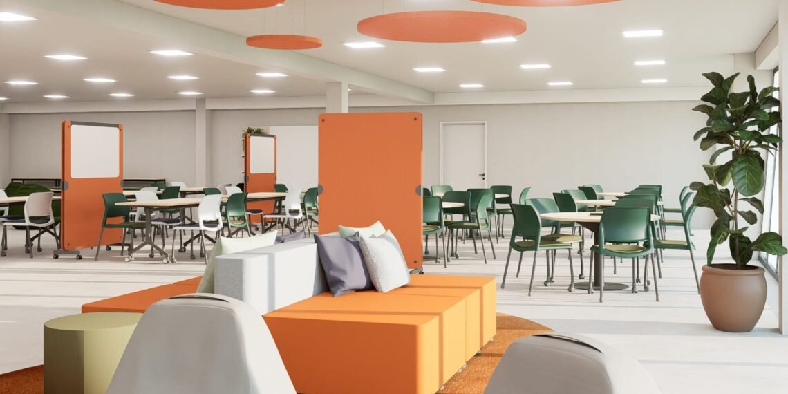 Ambientes com mobiliário flexível.